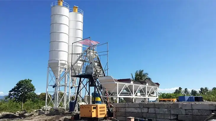 Planta mezcladora de hormigón con elevación por tolva