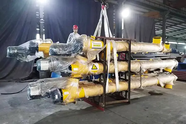 Bundled screw conveyor ready for shipment at the factory