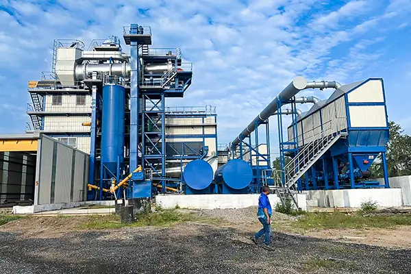Completed asphalt mixing plant with recycling unit ready for operation
